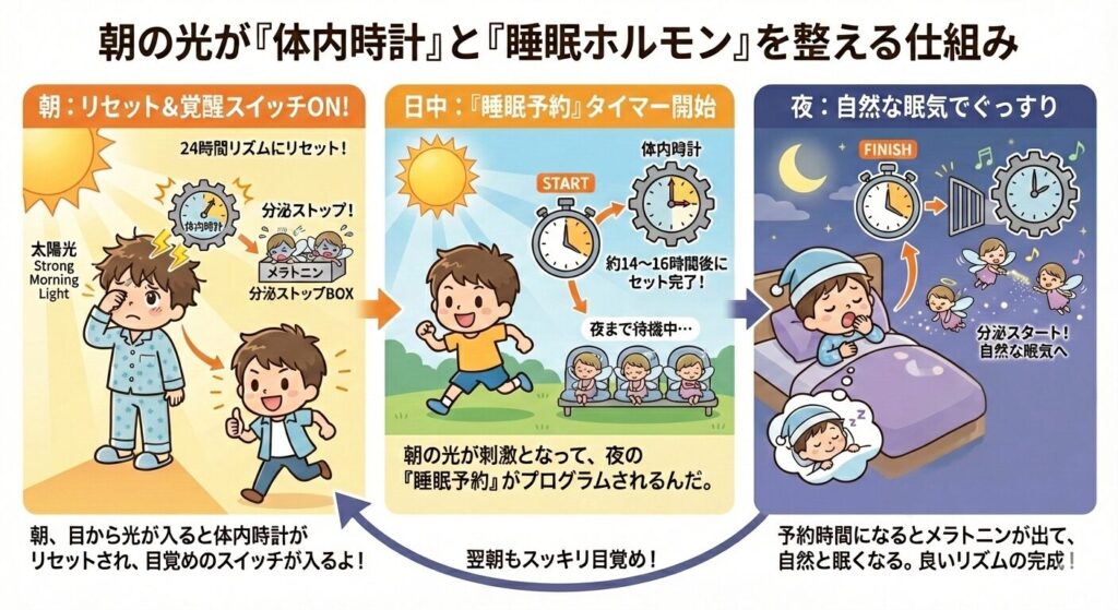 朝の光が「体内時計」と「睡眠ホルモン」を整える仕組み