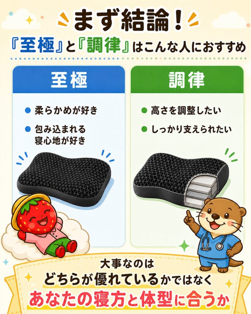 ヒツジのいらない枕「至極」と「調律」の比較まとめ

