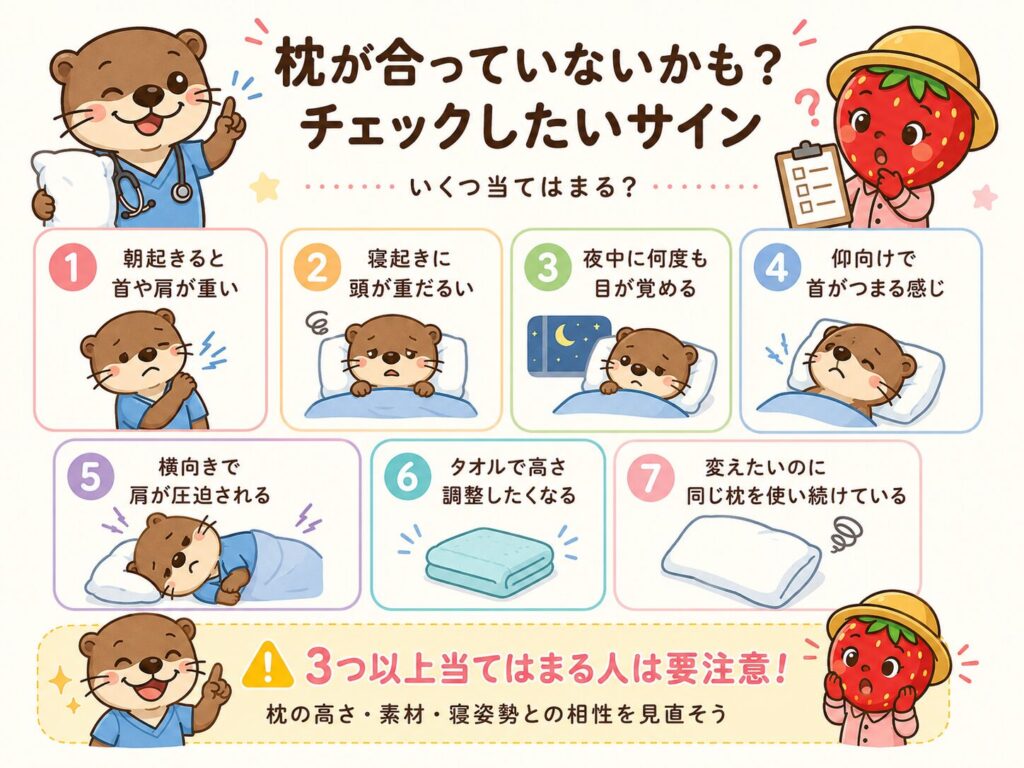 枕が合っていないサインをまとめたチェックリスト画像
