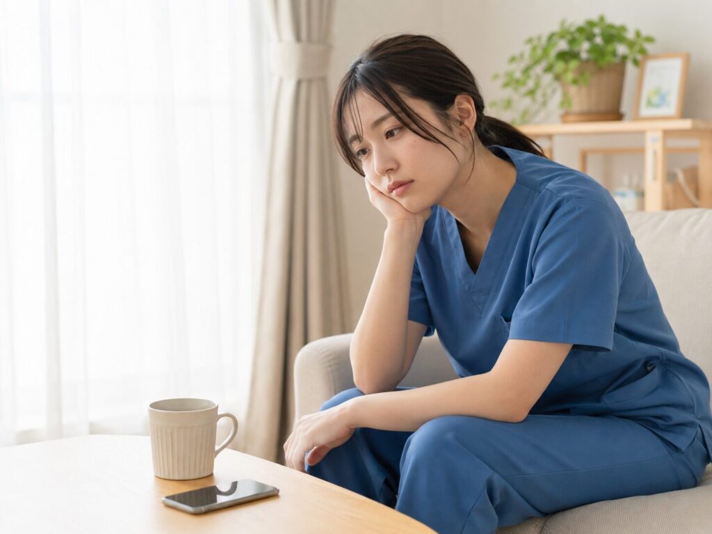 夜勤明けに眠れず疲れている看護師の画像