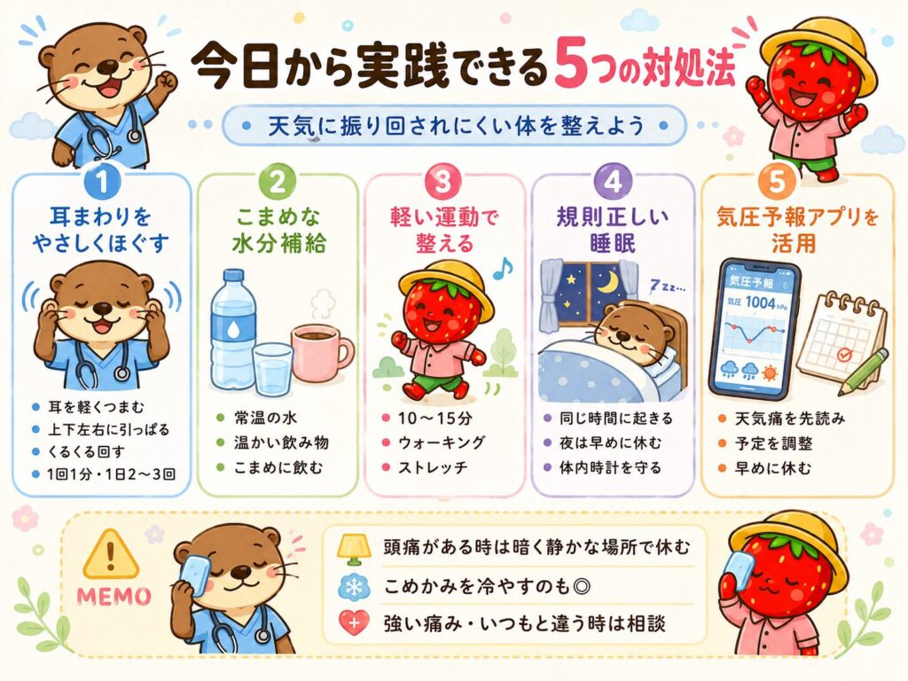 梅雨の頭痛やだるさ対策5つをまとめた図解
