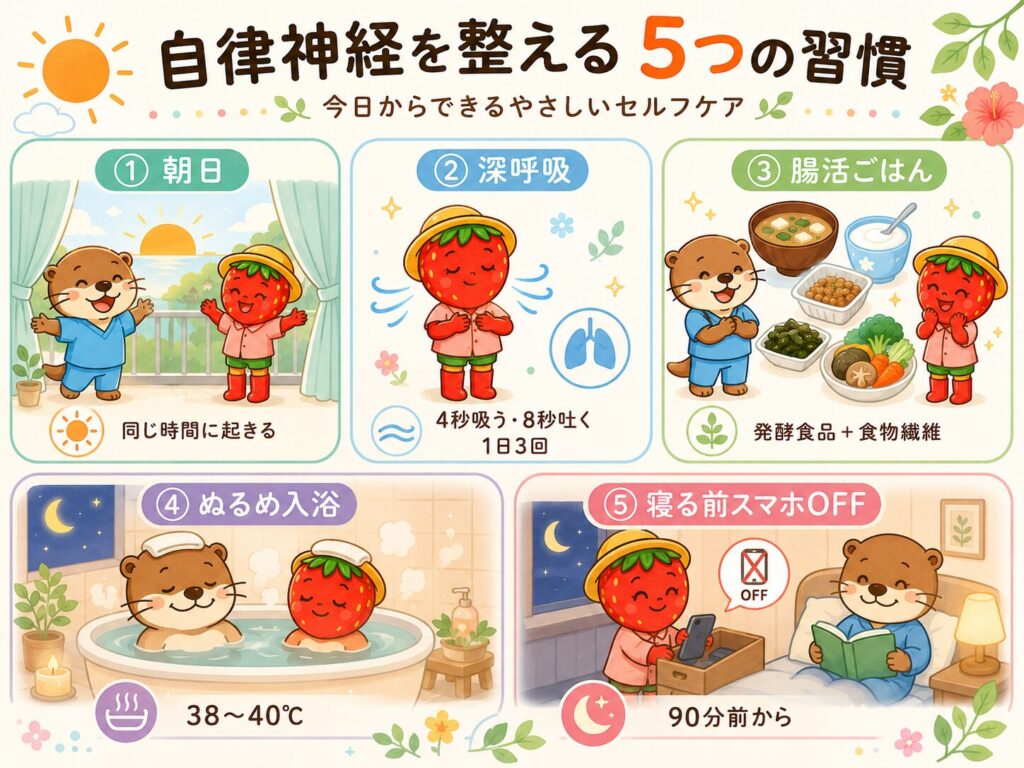 自律神経を整えるために意識したい5つの習慣の図解