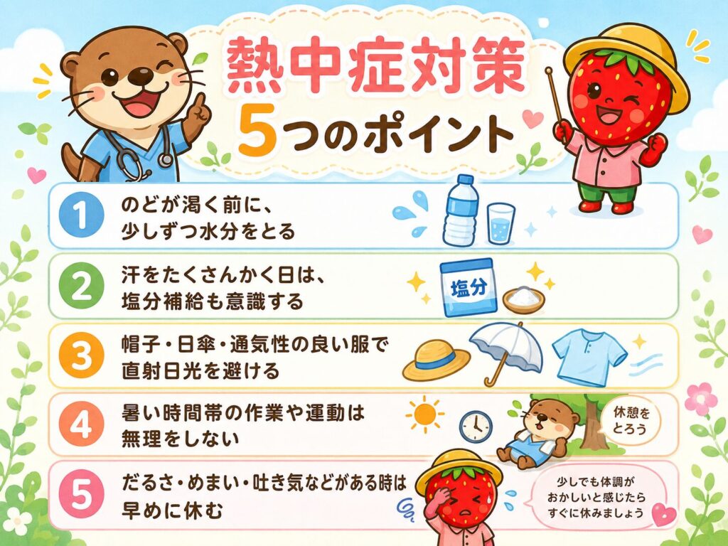 熱中症予防のための水分補給と暑さ対策のまとめ画像
