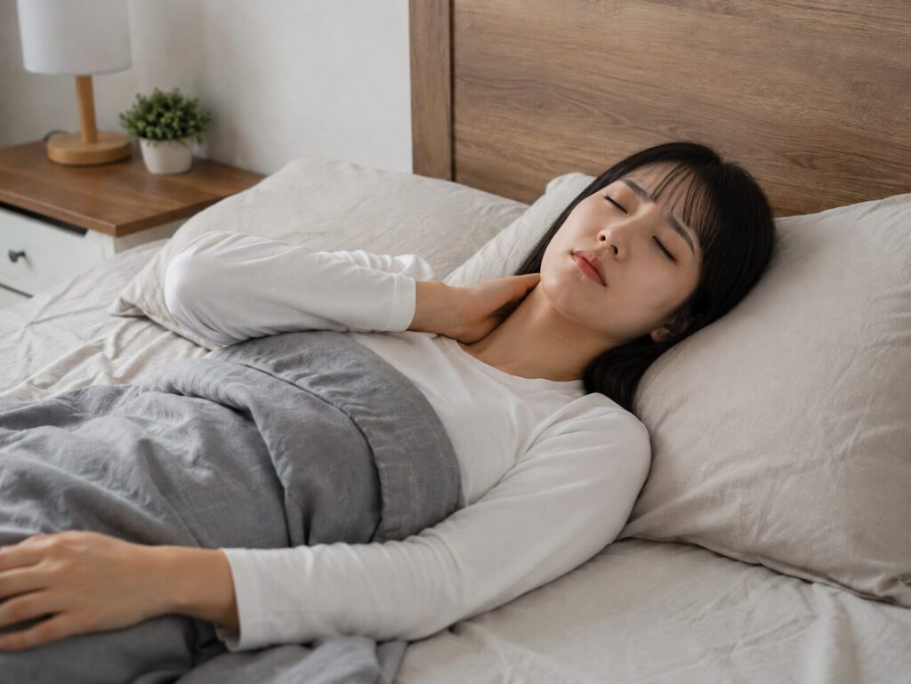 仰向け寝で首や肩がつらそうな人