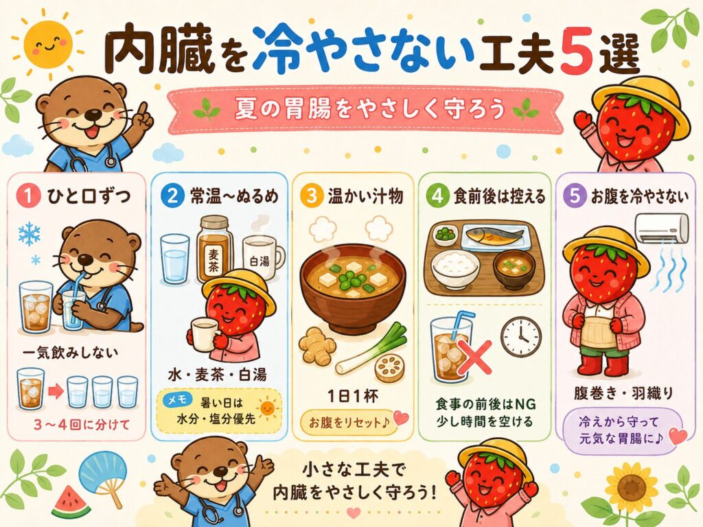 内臓を冷やさない工夫5選の図解