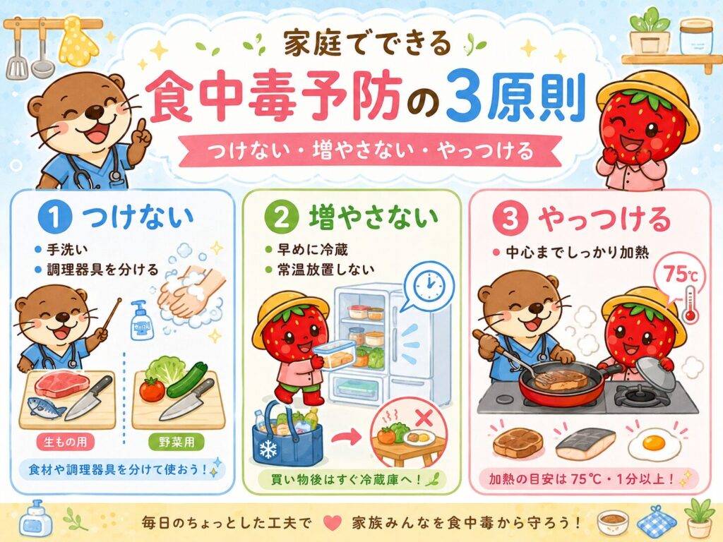 食中毒予防の3原則を説明した図解