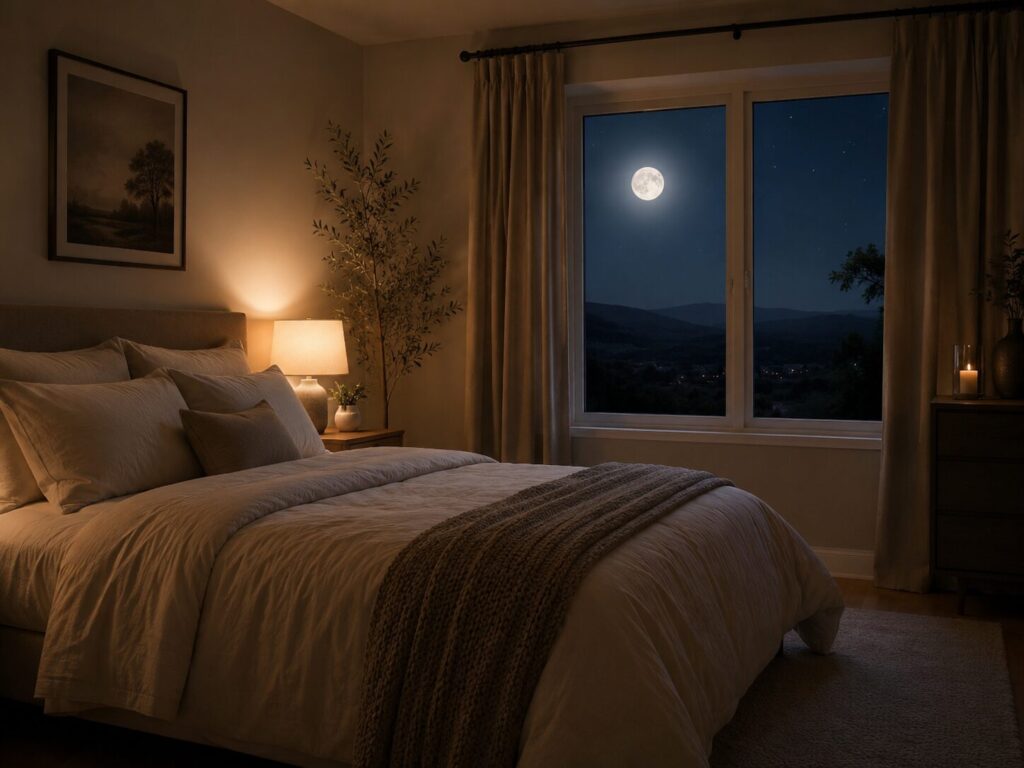眠れない夜に落ち着いて過ごすための寝室イメージ画像